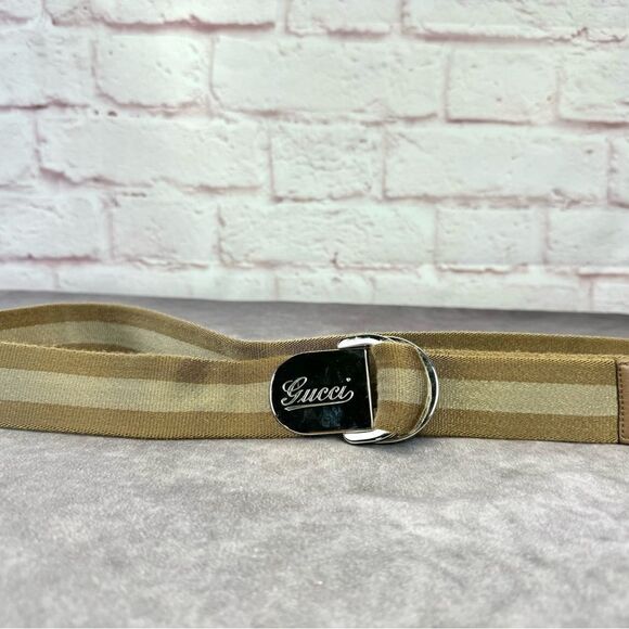 Gucci Logo Web Stripe Khaki Belt Sherry Line 95/38 - Picture 1 of 8